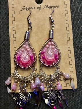 New …Pink Thread & Bead Teardrop Dangle Earrings